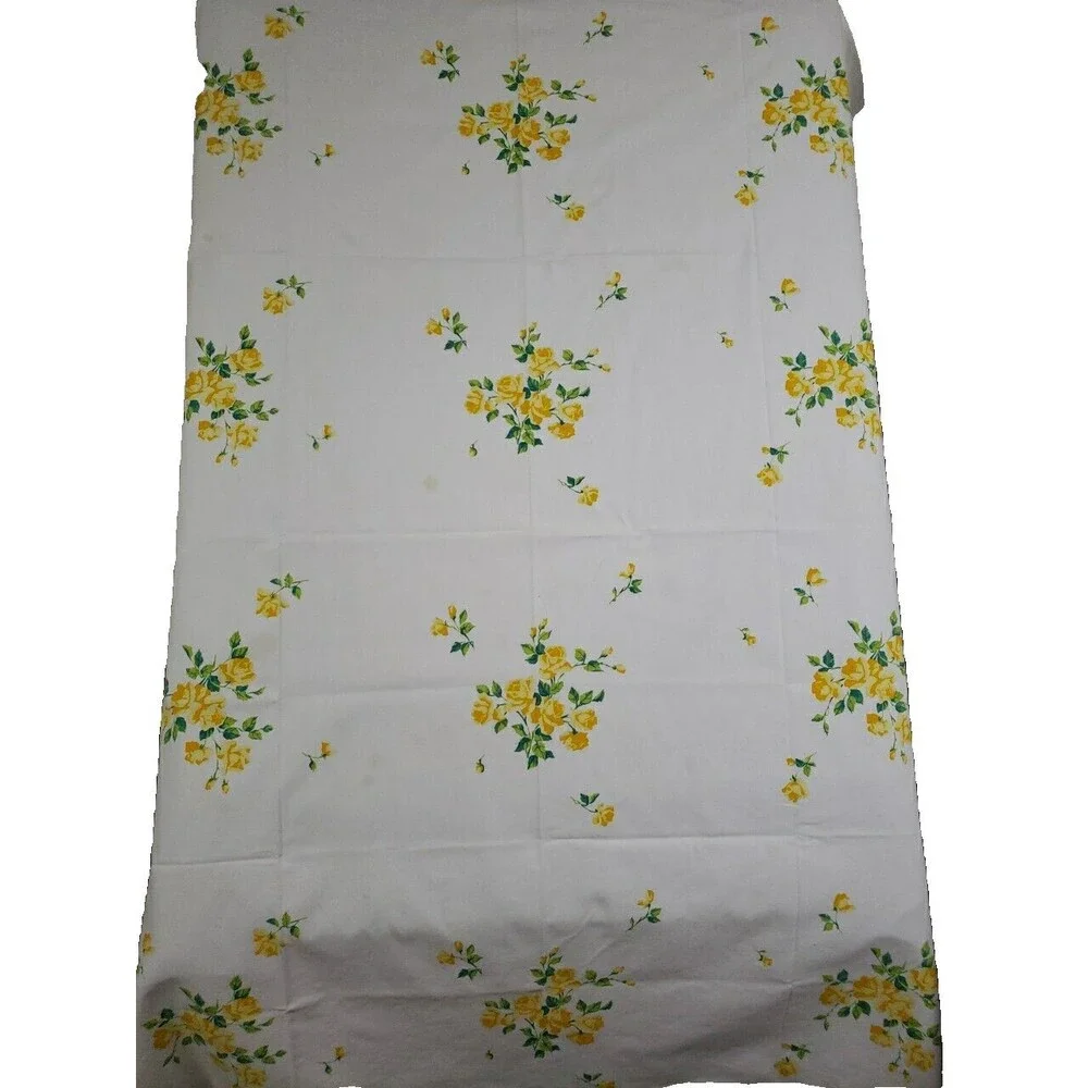 VTG Cloth Tablecloth Yellow Cabbage Rose Rectangle 54